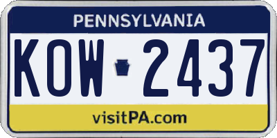 PA license plate KOW2437