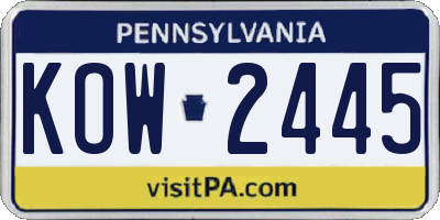 PA license plate KOW2445