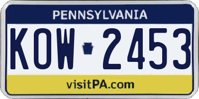 PA license plate KOW2453