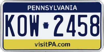 PA license plate KOW2458
