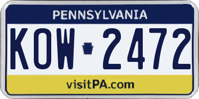 PA license plate KOW2472