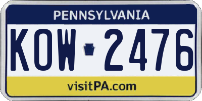 PA license plate KOW2476