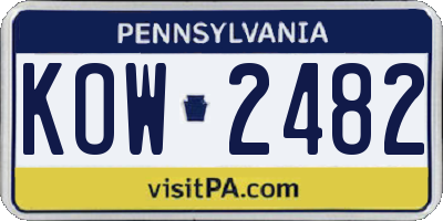 PA license plate KOW2482