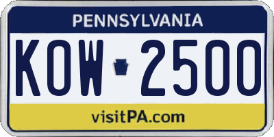 PA license plate KOW2500