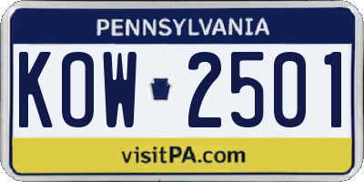 PA license plate KOW2501