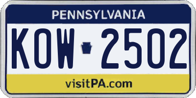 PA license plate KOW2502