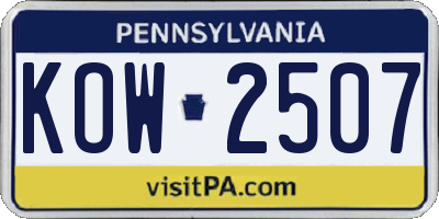 PA license plate KOW2507