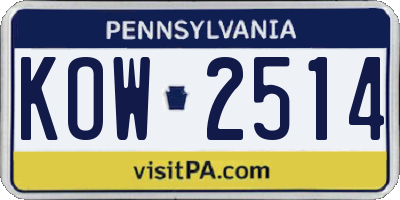 PA license plate KOW2514