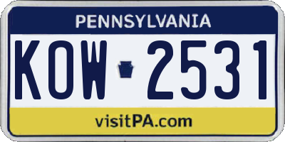PA license plate KOW2531