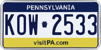 PA license plate KOW2533