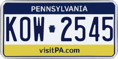 PA license plate KOW2545