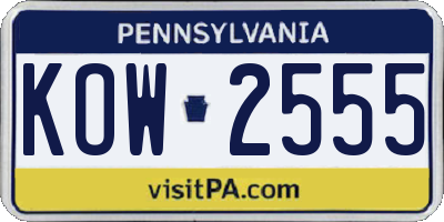 PA license plate KOW2555