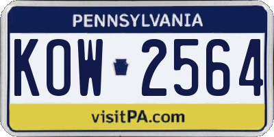 PA license plate KOW2564