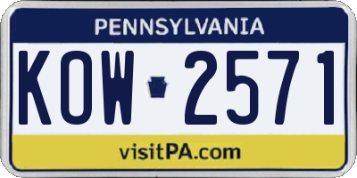 PA license plate KOW2571