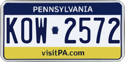 PA license plate KOW2572