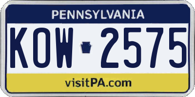 PA license plate KOW2575