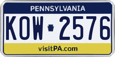 PA license plate KOW2576