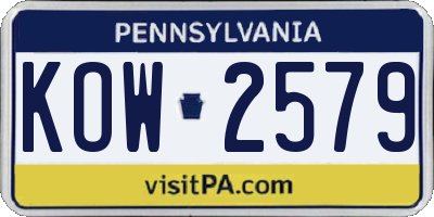 PA license plate KOW2579
