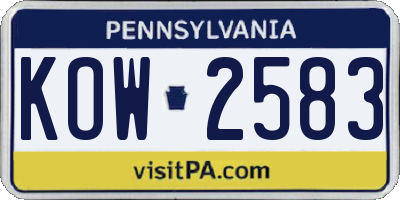 PA license plate KOW2583