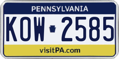 PA license plate KOW2585