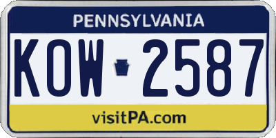 PA license plate KOW2587