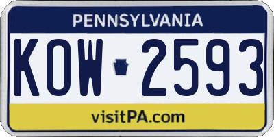 PA license plate KOW2593