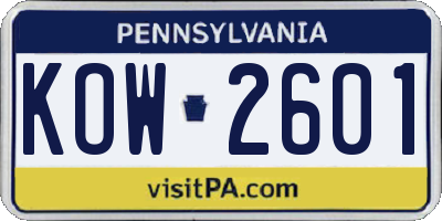PA license plate KOW2601