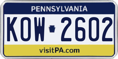 PA license plate KOW2602