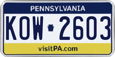 PA license plate KOW2603