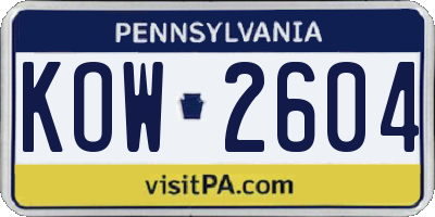 PA license plate KOW2604