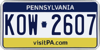 PA license plate KOW2607