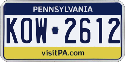 PA license plate KOW2612