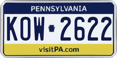 PA license plate KOW2622