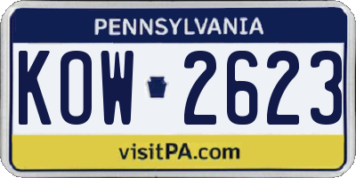 PA license plate KOW2623