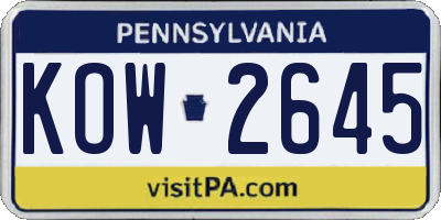 PA license plate KOW2645
