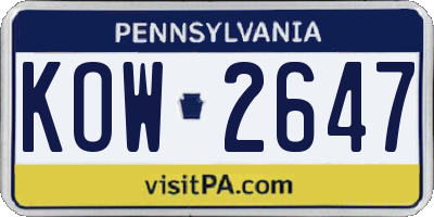 PA license plate KOW2647