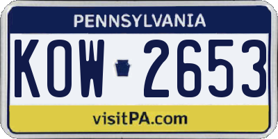 PA license plate KOW2653