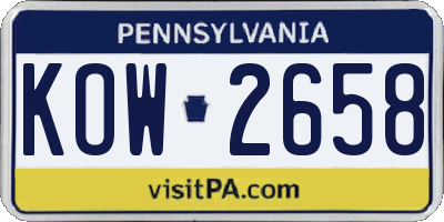 PA license plate KOW2658