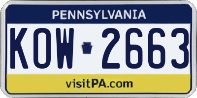 PA license plate KOW2663