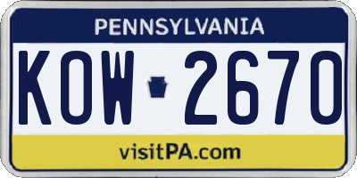 PA license plate KOW2670
