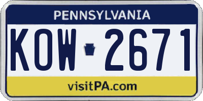 PA license plate KOW2671