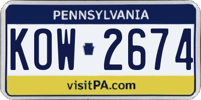 PA license plate KOW2674