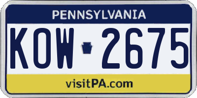 PA license plate KOW2675