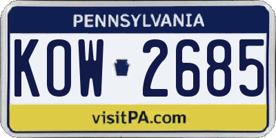 PA license plate KOW2685