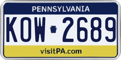 PA license plate KOW2689