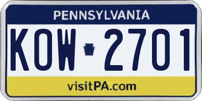 PA license plate KOW2701