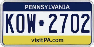 PA license plate KOW2702