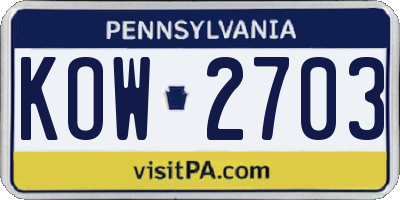 PA license plate KOW2703