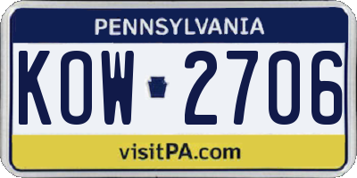 PA license plate KOW2706