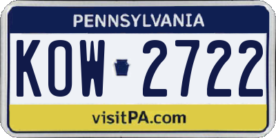 PA license plate KOW2722
